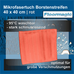 Mikrofasertuch Borstenstreifen rot 40x40 cm I Floormagic