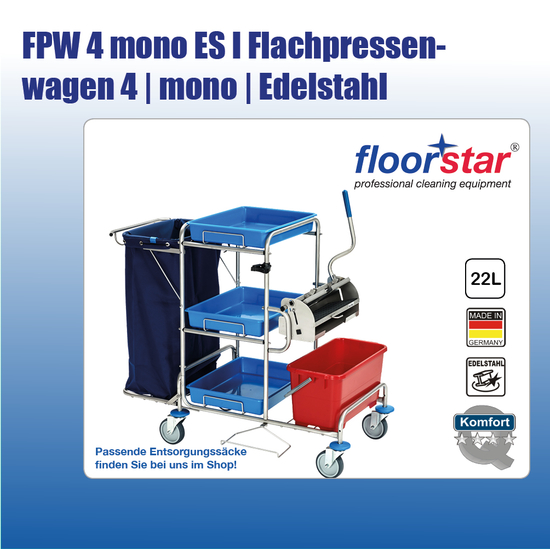 FPW 4 mono ES I Flachpressenwagen 4 mono Edelstahl (ohne Sack)I Floorstar
