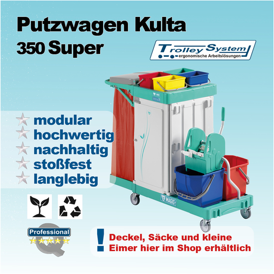 Putzwagen Kulta 350 Super aus hochwertigen Kunststoff I Trolley-System